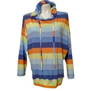 White Birch Womens Blue Green Orange Striped Hoody Size 1X